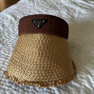 Tan and Brown Straw Visor Hat